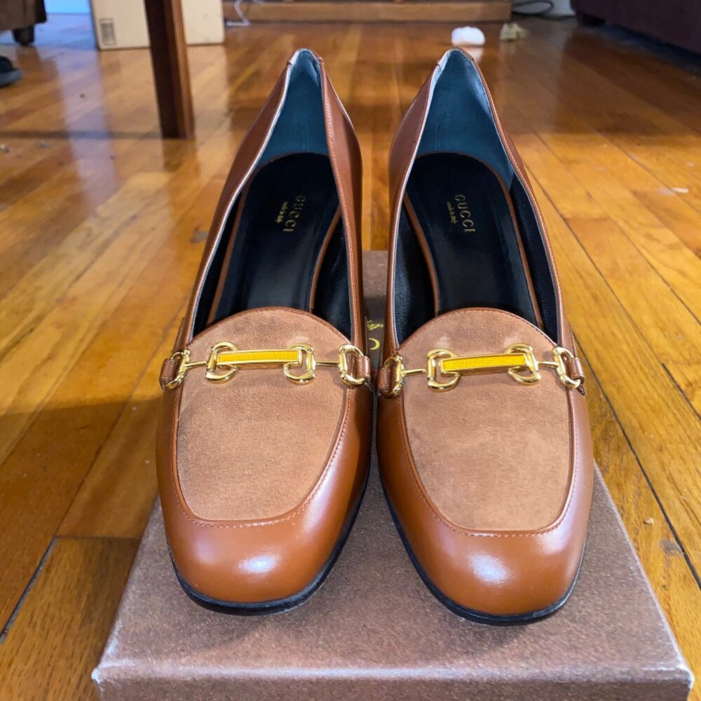 Brow Leather and Suede Gucci heels